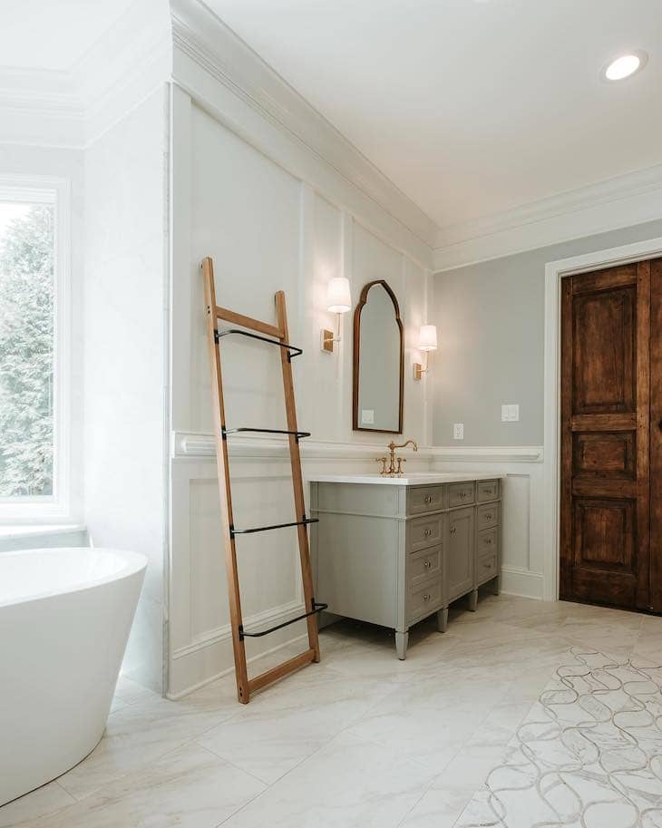 Decorative Ladder as Functional Accent in master bathroom