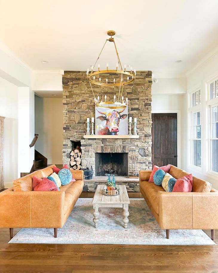 Stacked Ledgestone Fireplace with Farmhouse Flair
