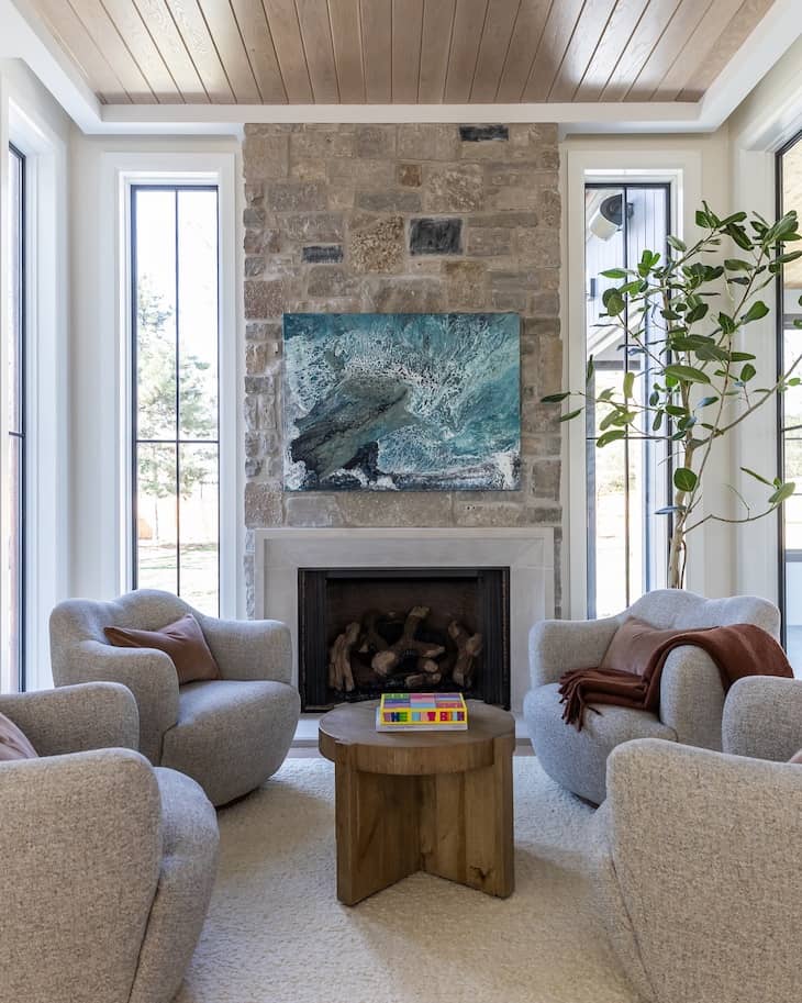 Mixed Natural Stone Fireplace with Contemporary Accents