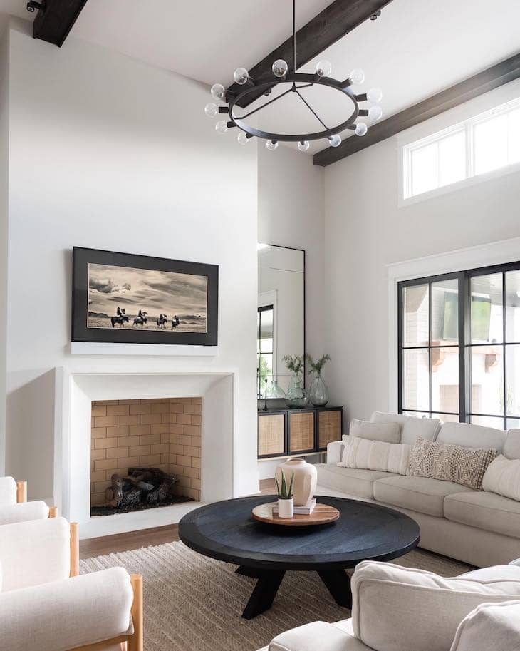 White Living Room with Contrasting Black Accents