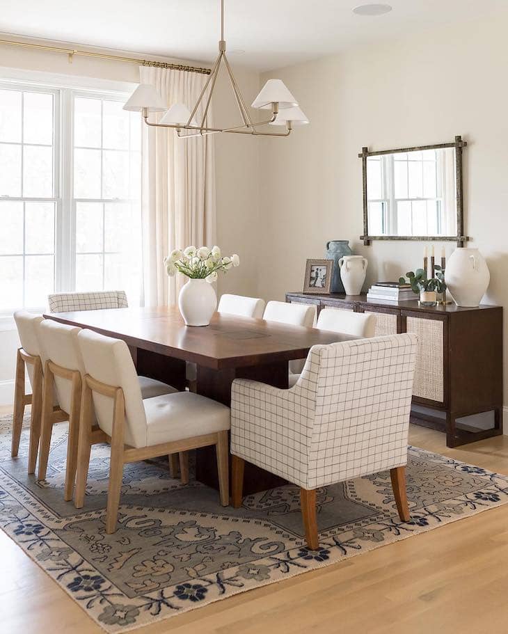Upholstered Cream Chairs with Plaid Host Chairs