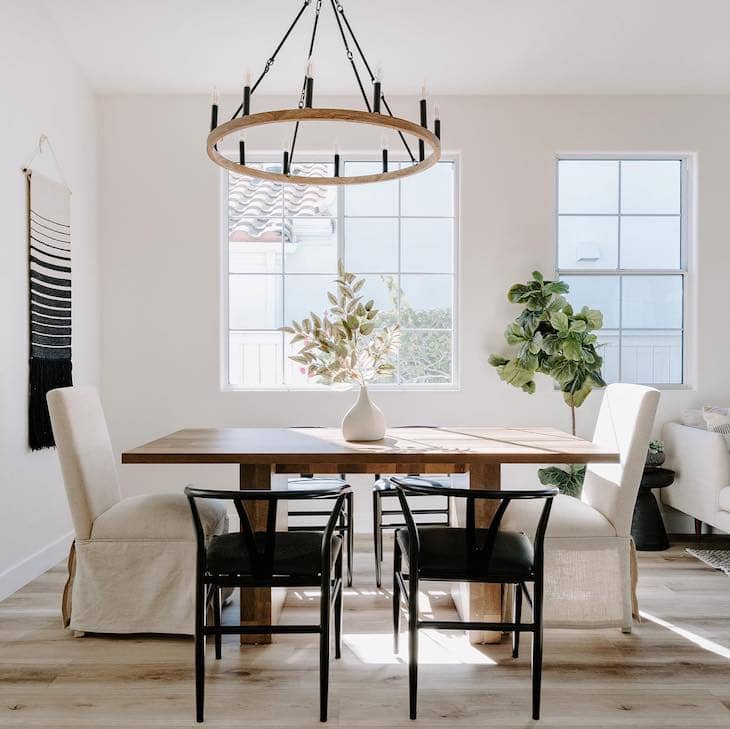 Black Wishbone Chairs with Slipcovered Host Chairs