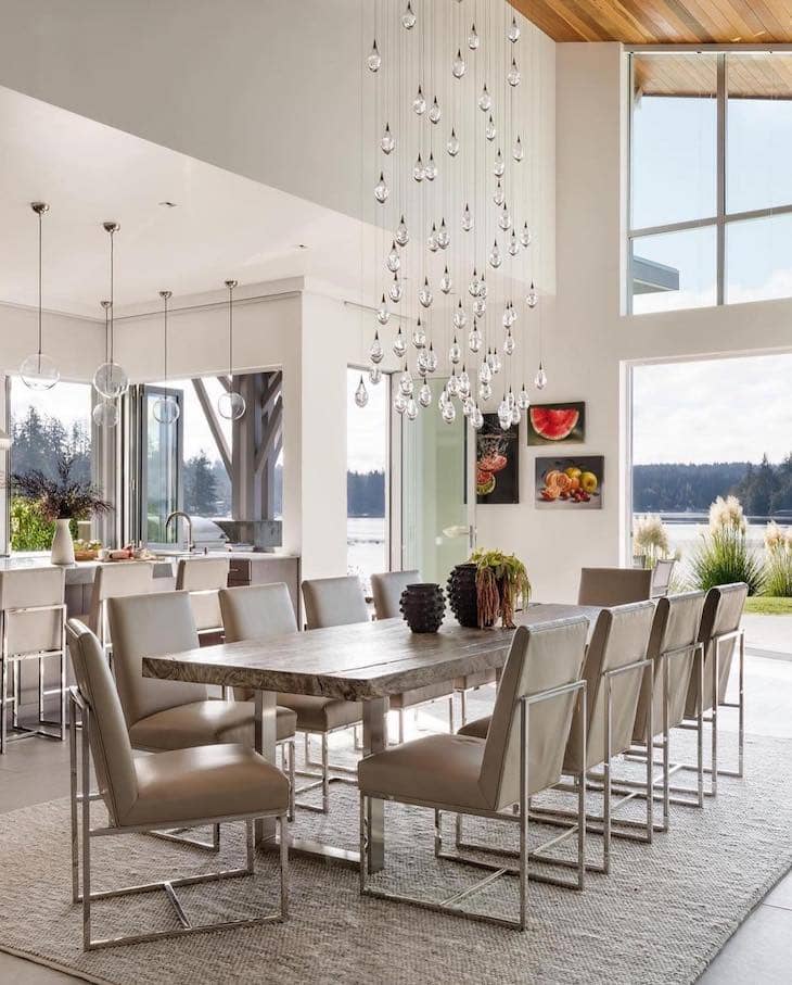Chrome-Framed Leather Chairs with a Live Edge Table