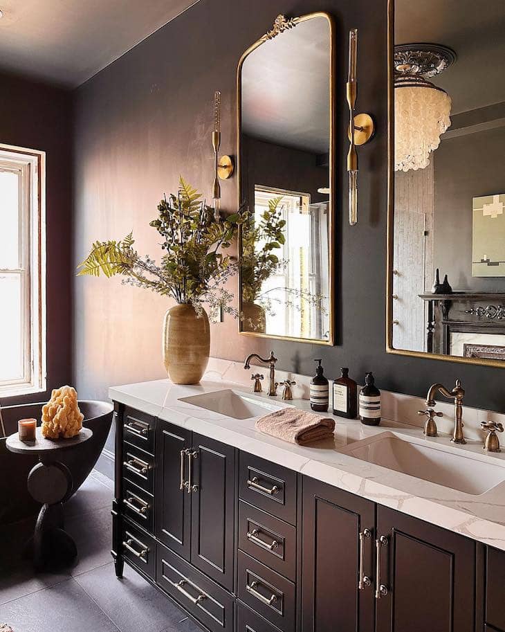 Moody Wall and Vanity Color Combo in master bathroom