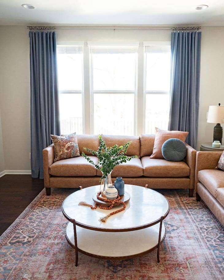 living room with leather sofa