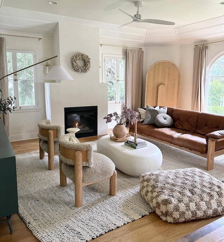 living room with leather sofa