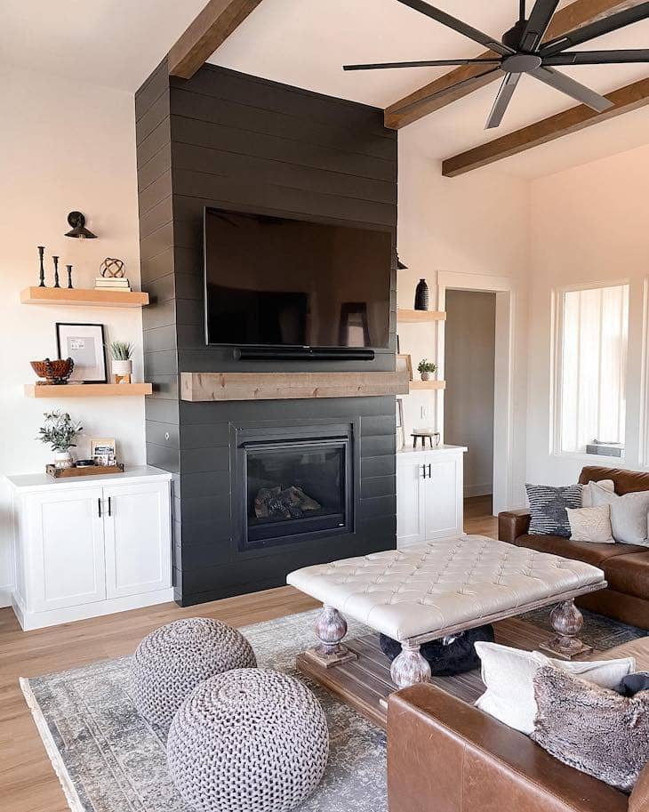 Shiplap Black Fireplace with Rustic Charm