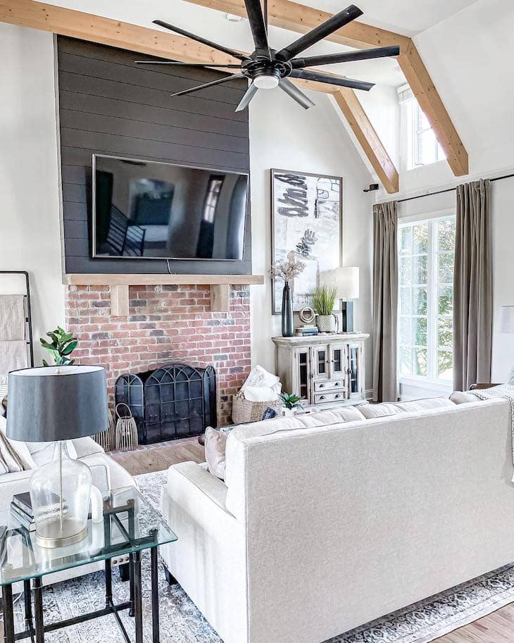 Brick and Black Fireplace with Farmhouse Elegance