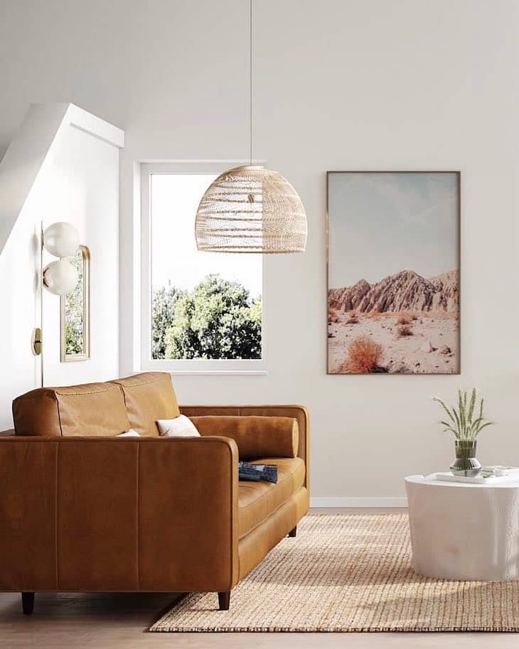 living room with leather sofa