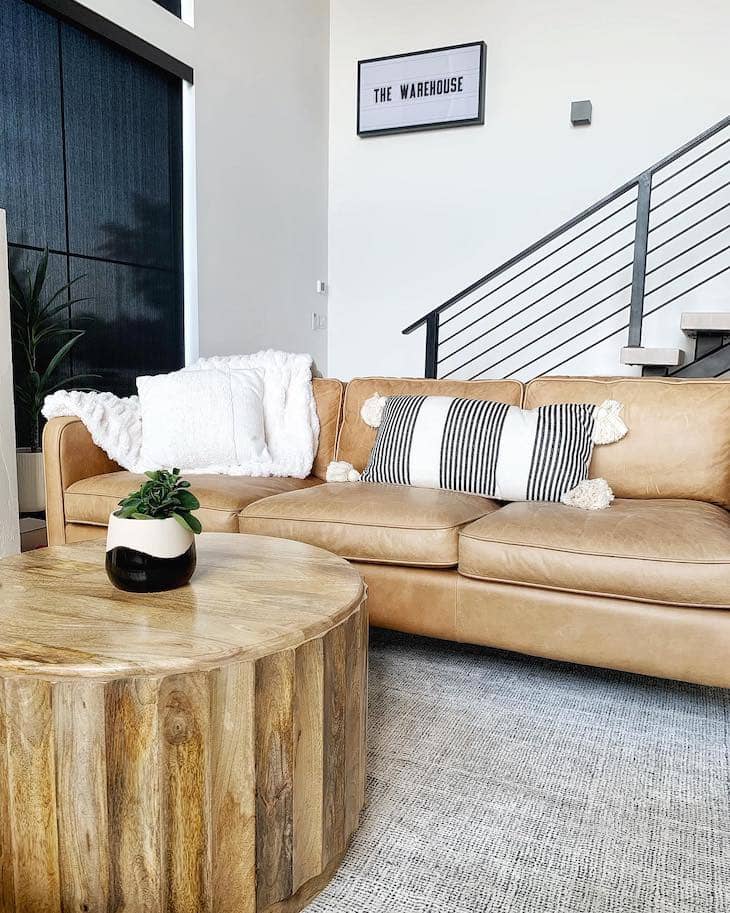 living room with leather sofa