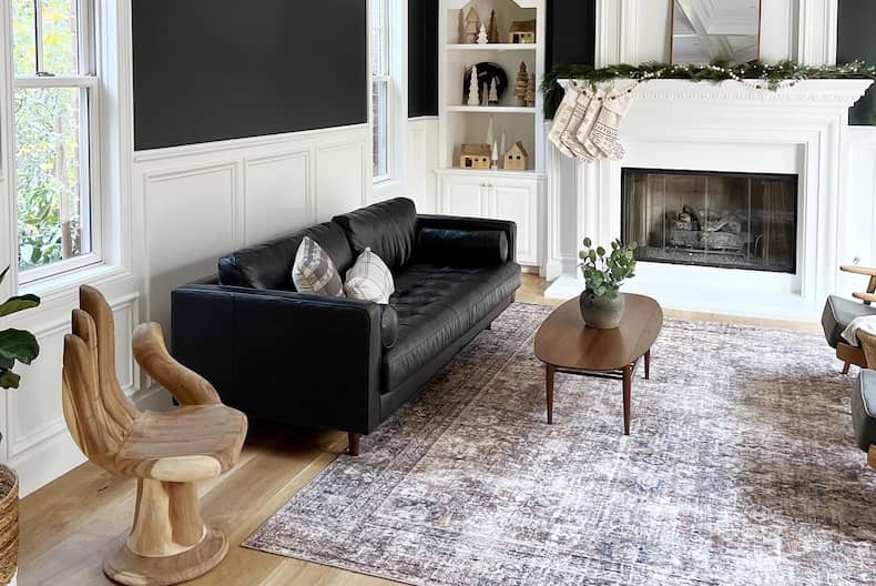 Living room with leather sofa