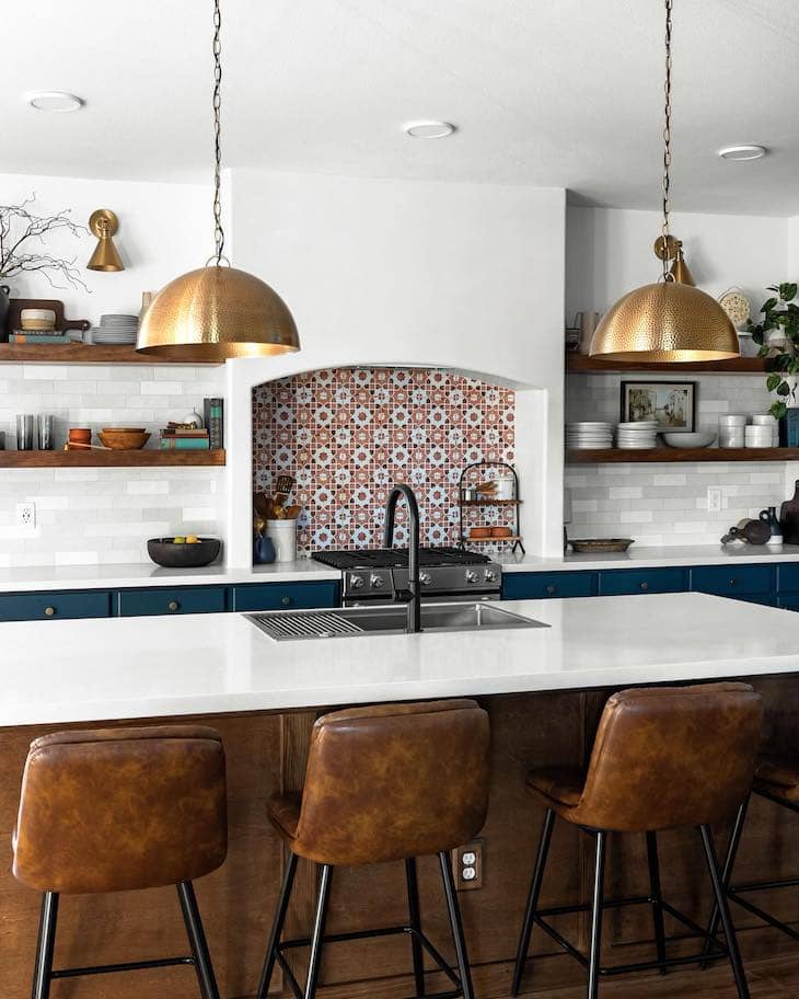 Open Shelves Framing a Patterned Backsplash
