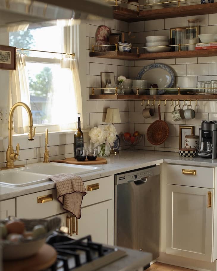 Vintage-Inspired Shelves with Brass Details