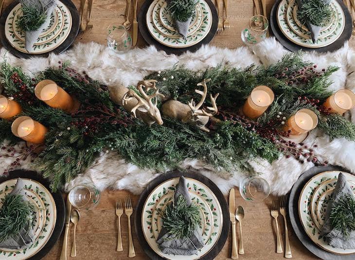 Elegant Holiday Table with Natural Greens