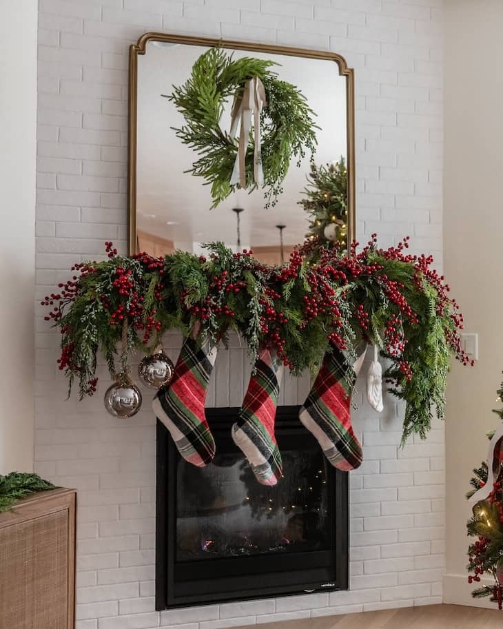 Elegant Mantel with Tartan Stockings