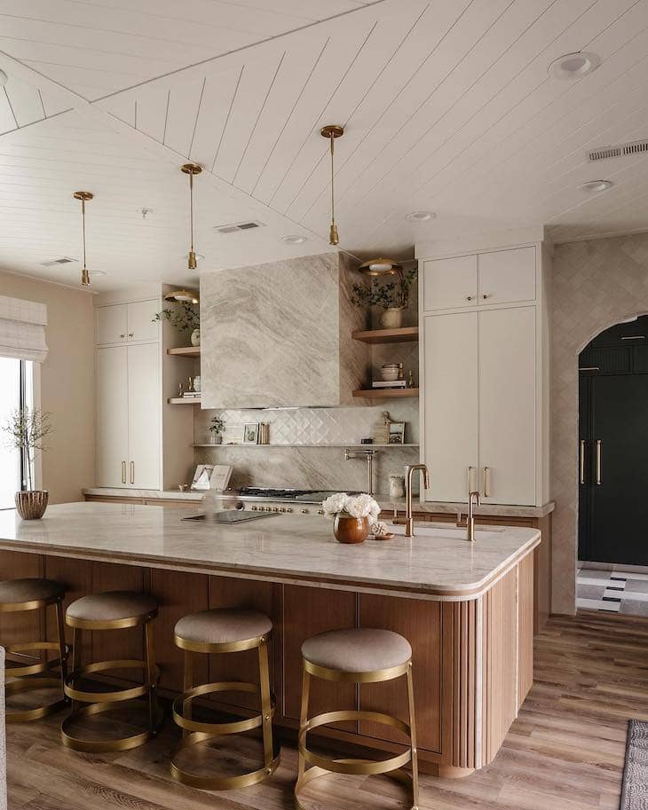 Neutral Kitchen with Gold and Wood Accents