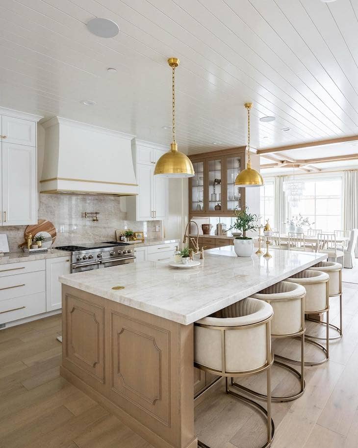 Elegant White and Wood Kitchen with Brass Touches