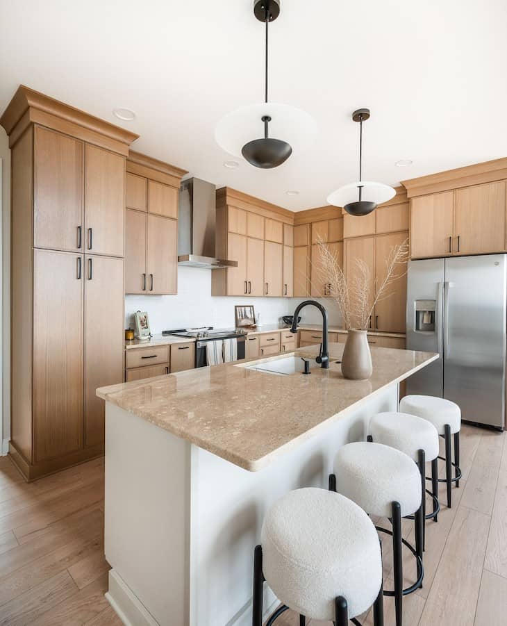 Modern Minimalist Kitchen with Warm Wood Cabinets