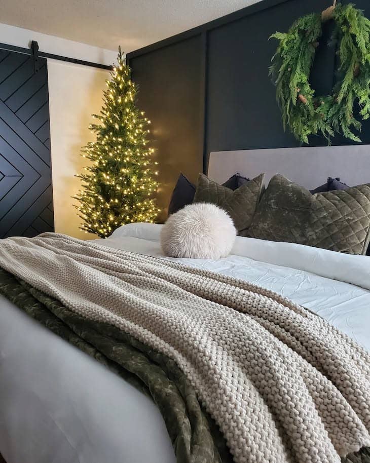 Cozy Christmas Bedroom With a Lit Tree
