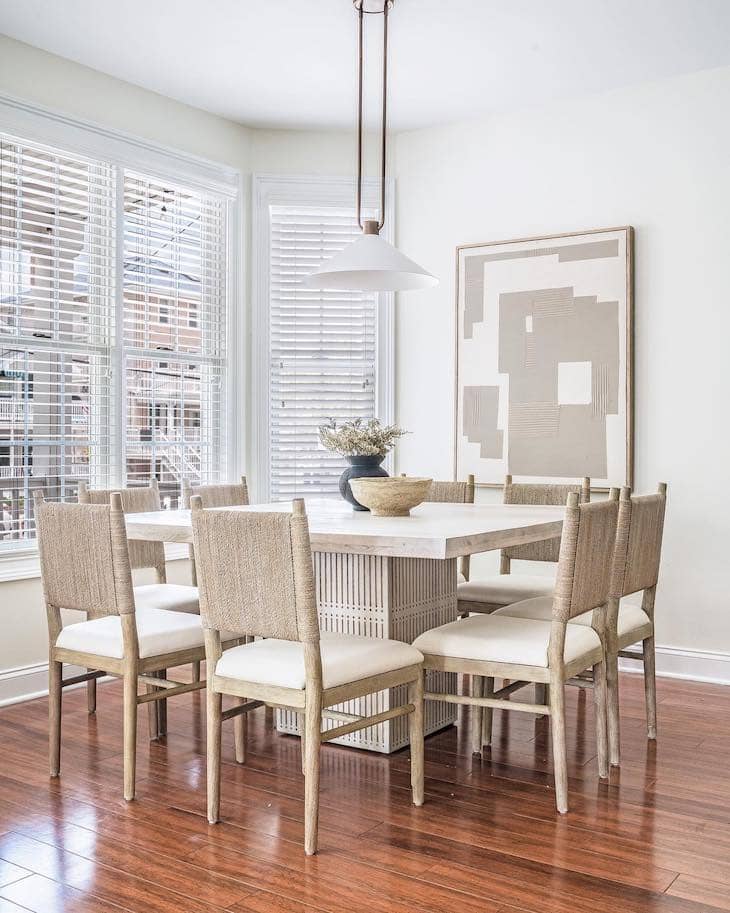 White Square Dining Table With Textured Chairs
