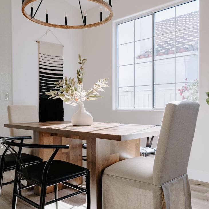 Light Wood Rectangular Table With Mixed Seating