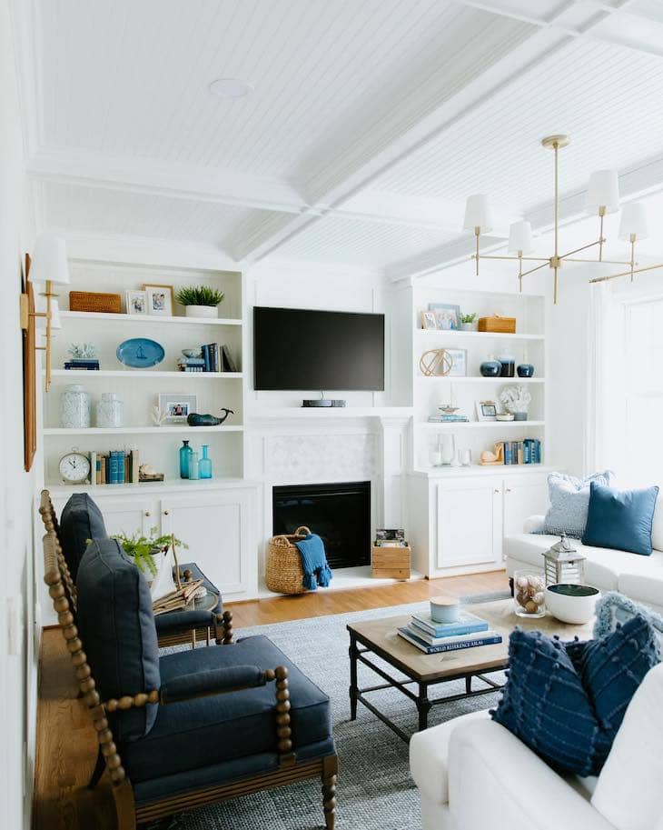 Coastal White Built-Ins with Blue Accents