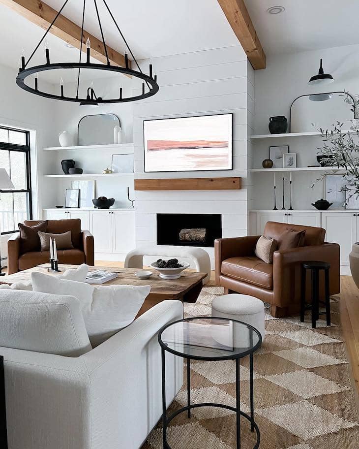 White Built-Ins with Shiplap Fireplace