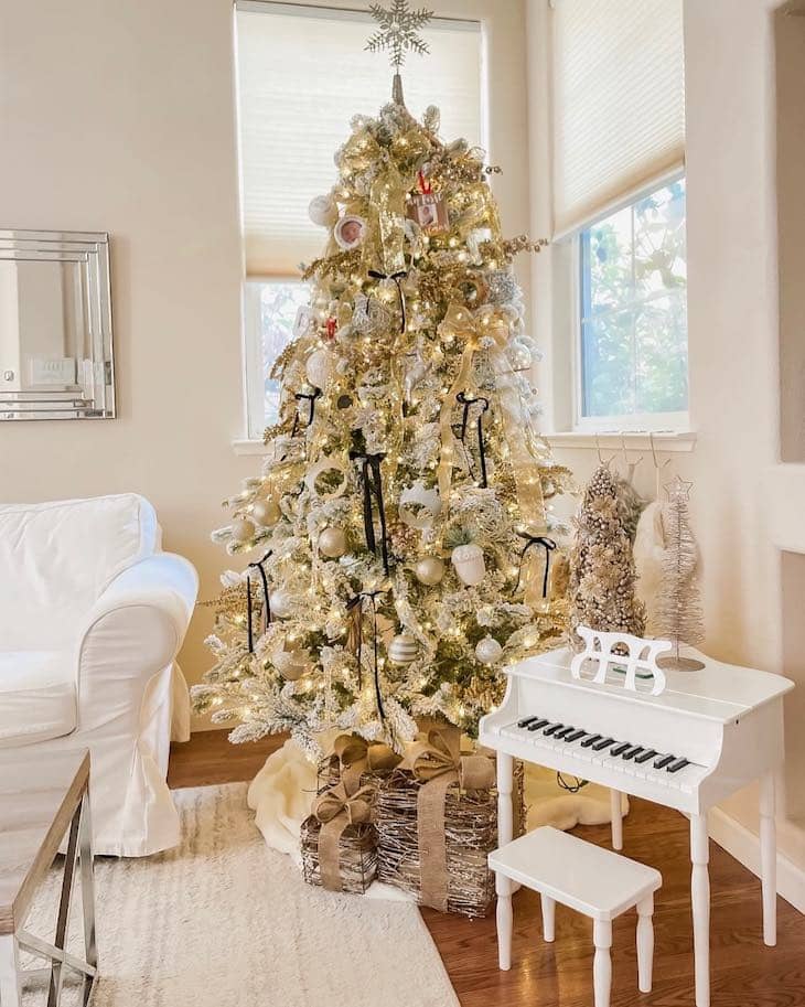 Gold Ribbon and Keepsake Flocked Tree