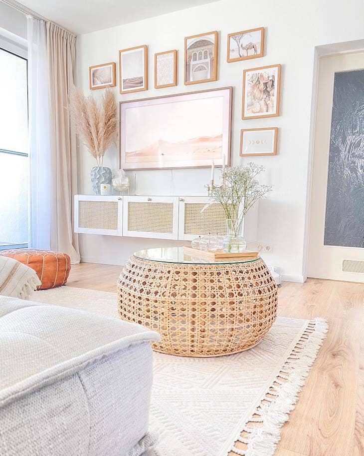 Boho Gallery Wall Above the Media Console