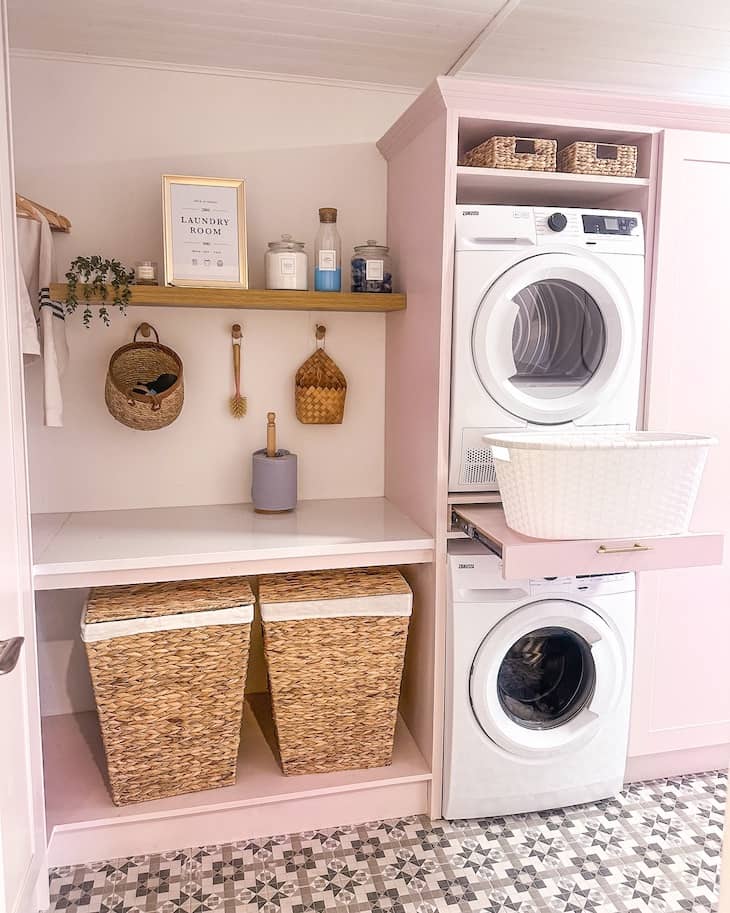 Soft Pink Cabinetry With Clever Storage

