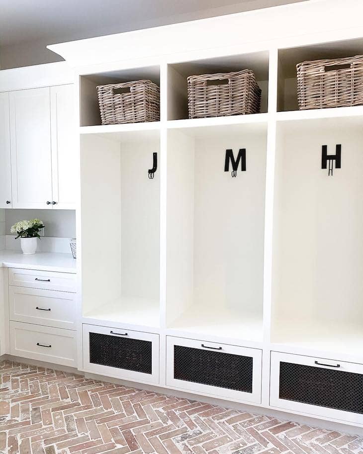 Bright Mudroom Cubbies with Personalized Hooks