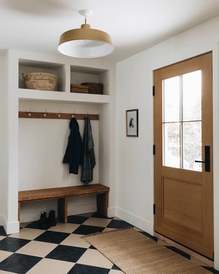 Minimal Mudroom with Warm Wood Tones