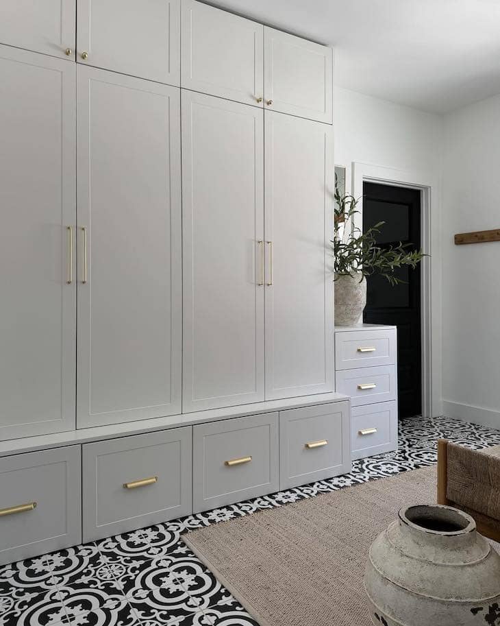 Light Mudroom with Floor-to-Ceiling Cabinet Storage