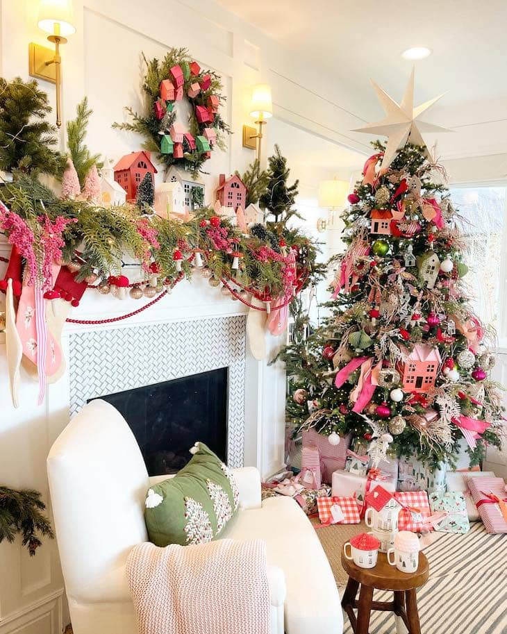 Pink Village Christmas Tree Magic