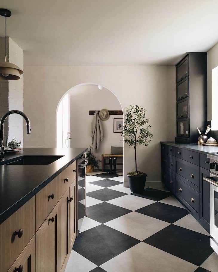 Bold Black and White Checkerboard in a Modern Kitchen