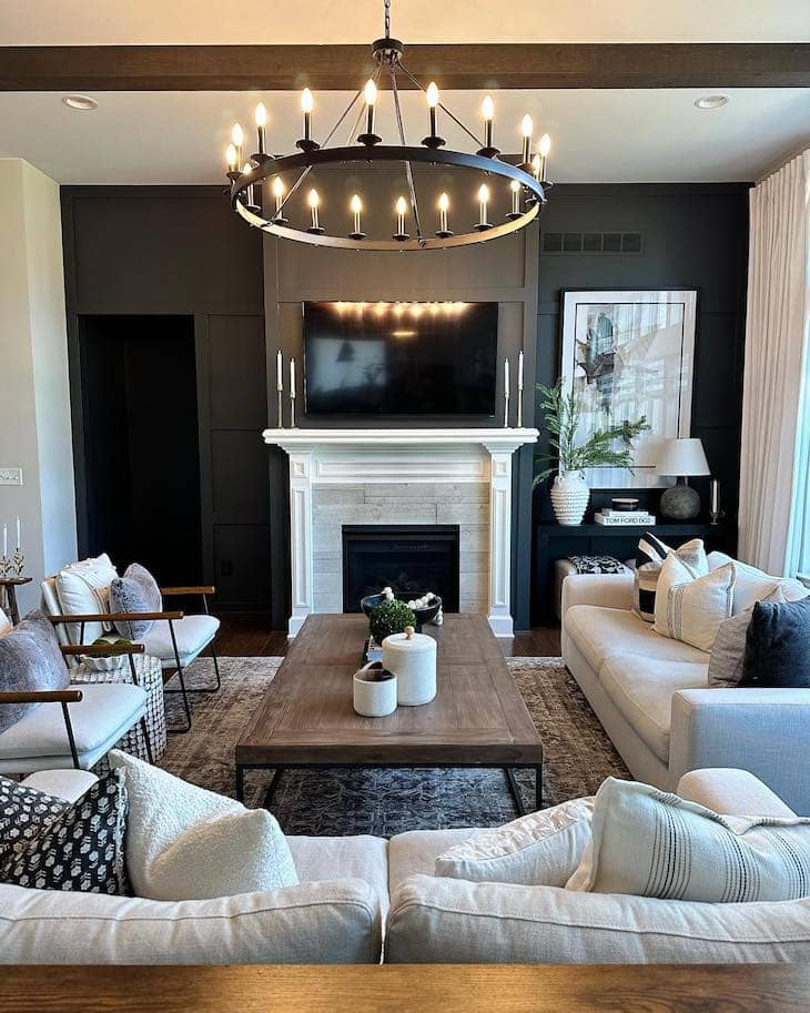 Dark Paneled Fireplace Accent Wall