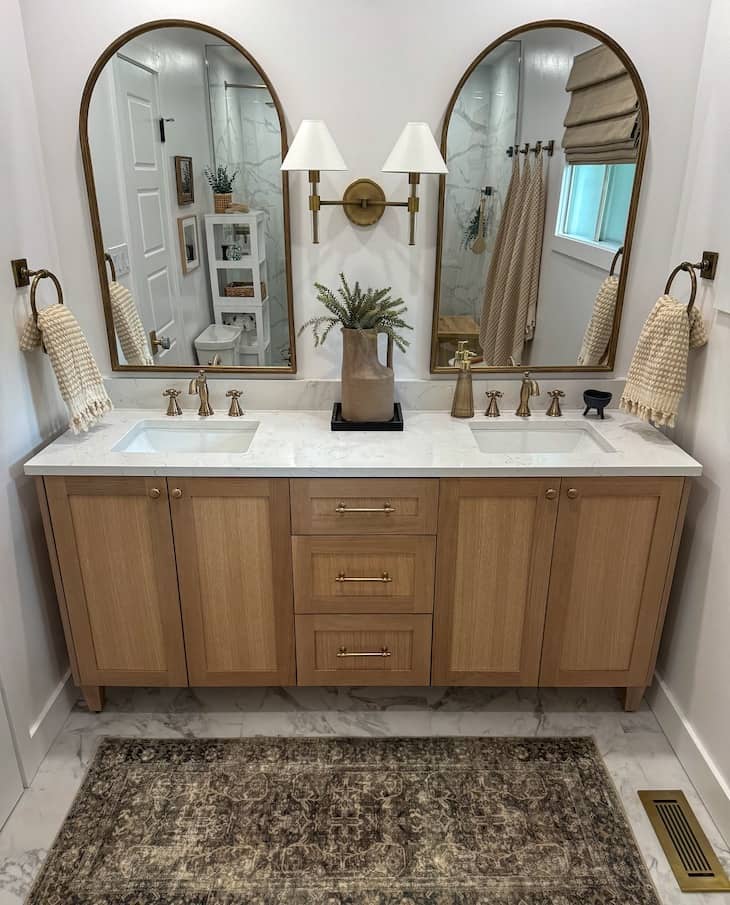Light Oak Vanity With Soft Brass Accents