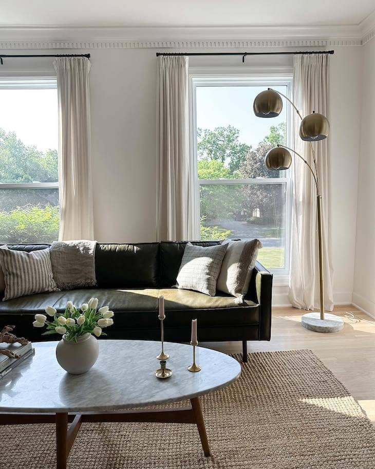 Floor-Length White Curtains for a Clean and Balanced Space