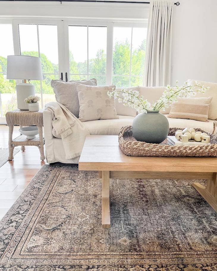 Vintage Rug Bringing Warmth to a Light Living Room