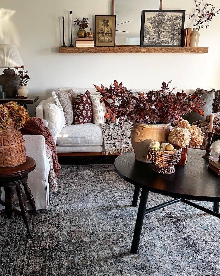 Dark Vintage Rug Adding Contrast to a Cozy Living Room