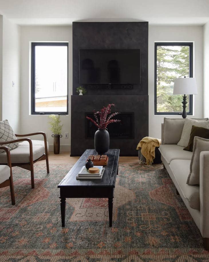 Muted Patterned Rug Softening a Modern Living Room