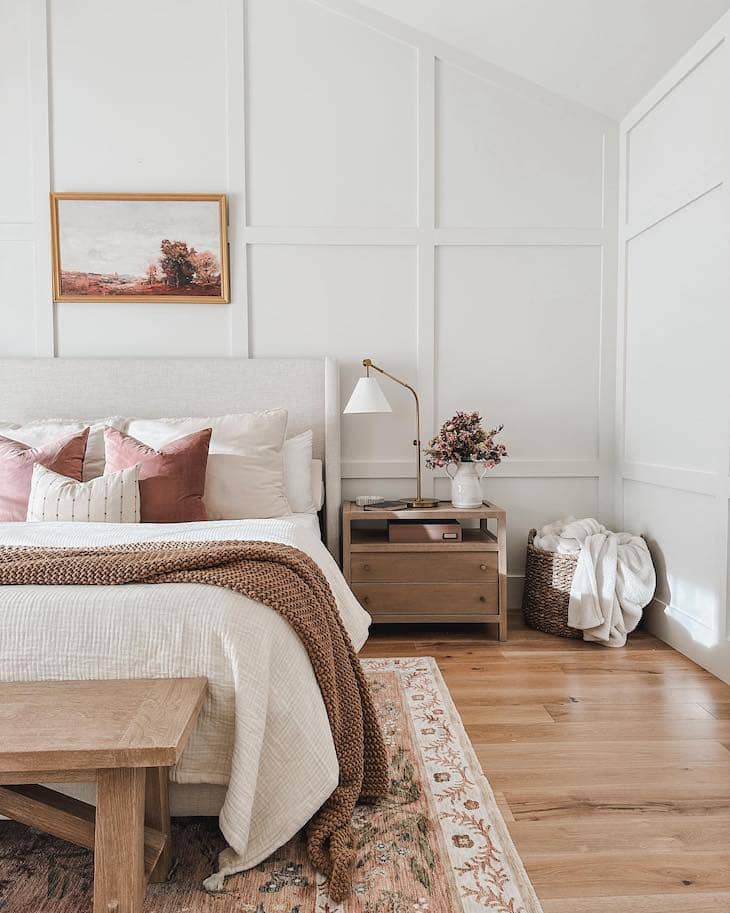 Warm Wood Nightstand with Soft Decorative Touches