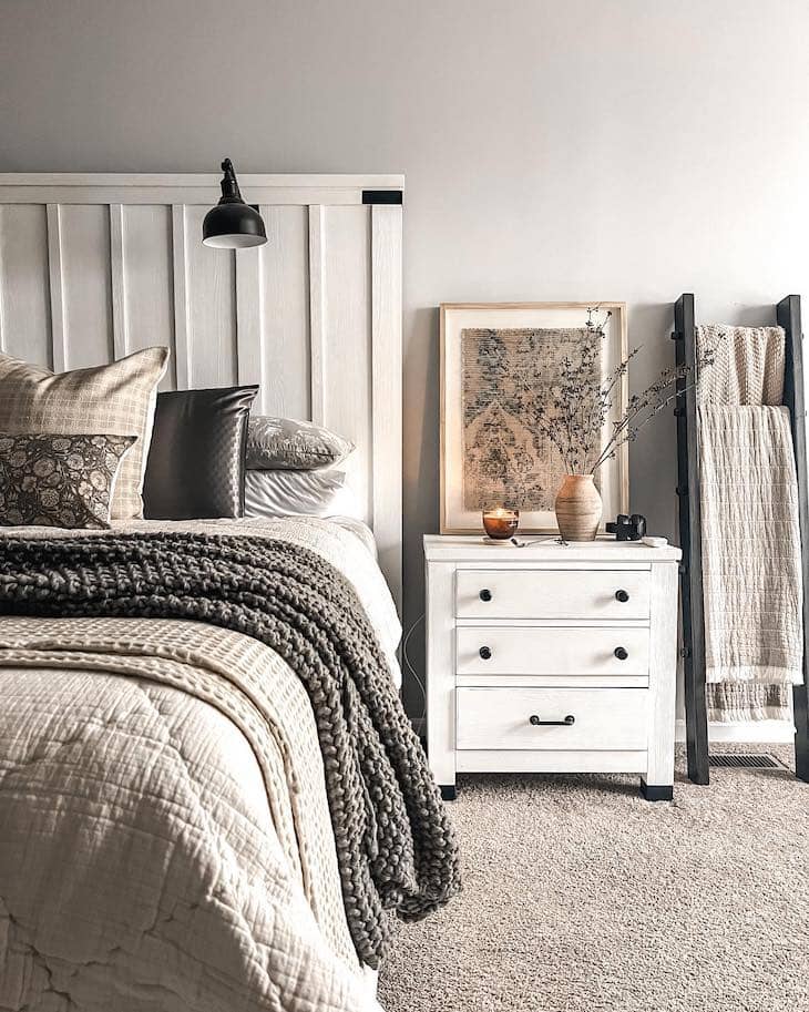 Neutral Nightstand Decor with Cozy Layers