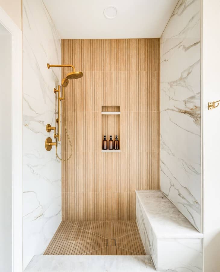 Warm Vertical Tile With Marble Accents