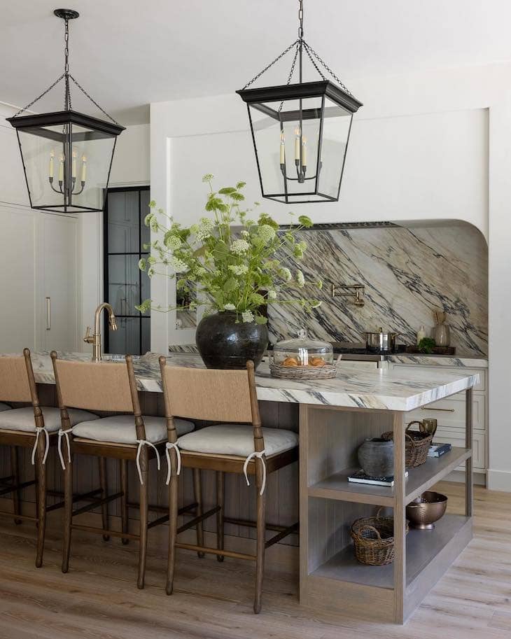 Neutral Upholstered Bar Stools for a Warm Kitchen Look