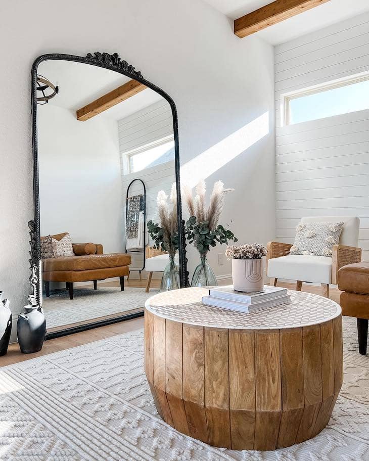 Patterned Wood Drum Table