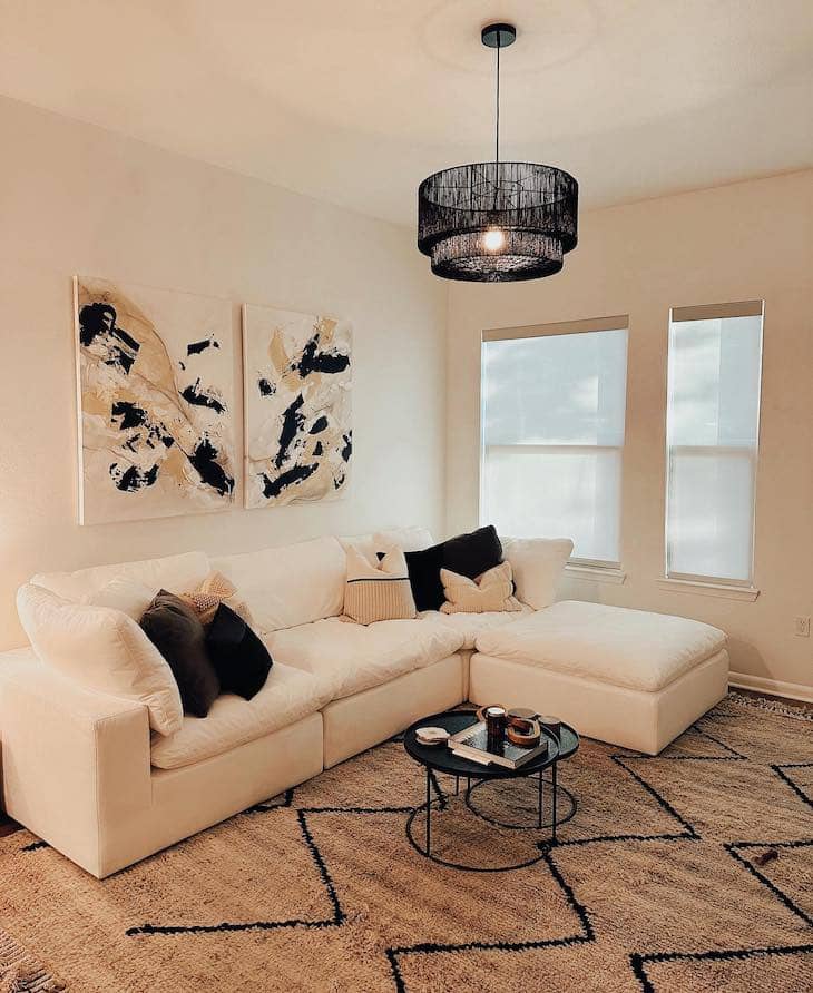 beige living room with black accents