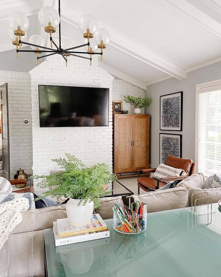 white brick fireplace