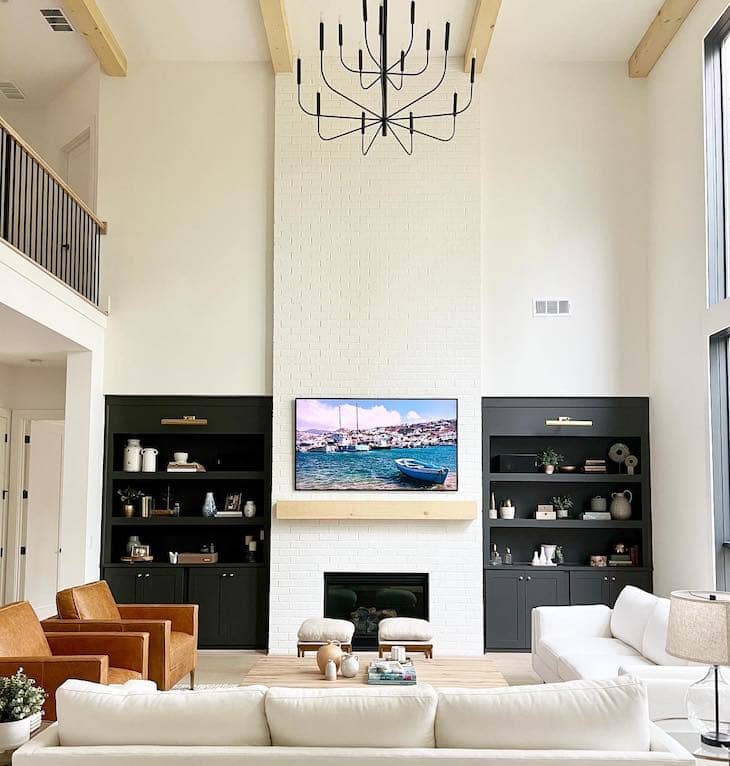 floor to ceiling brick fireplace