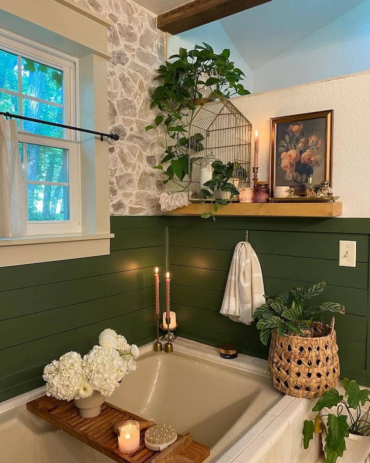 stone wall in bathroom